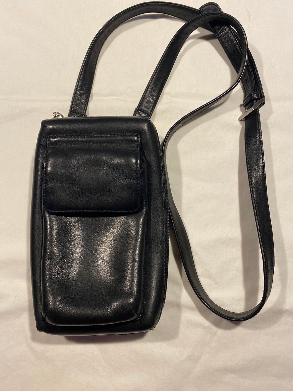 Vintage Y2K HOBO International Black Leather Vertical Crossbody Bag